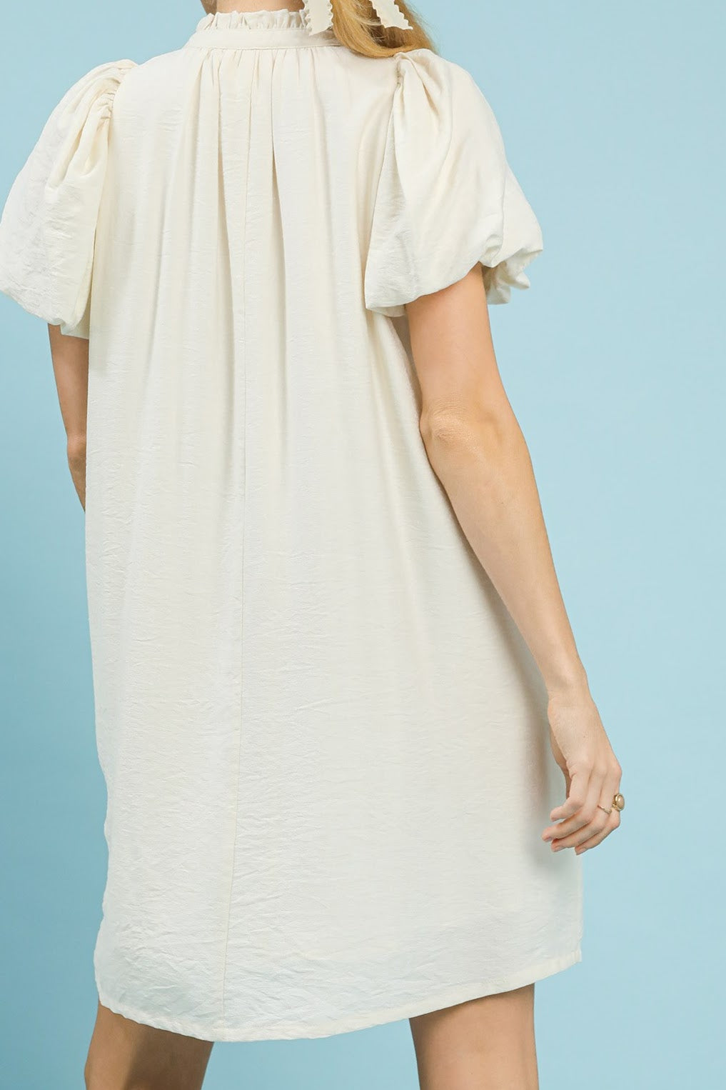 Embroidered Puff Sleeve Dress | Cream