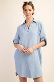 Mineral Washed Cotton Gauze Dress | Light Blue
