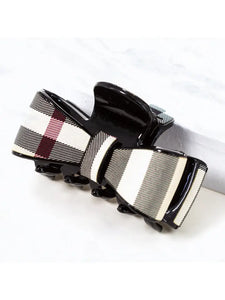 Plaid Fabric Bow Hair Claw | Black