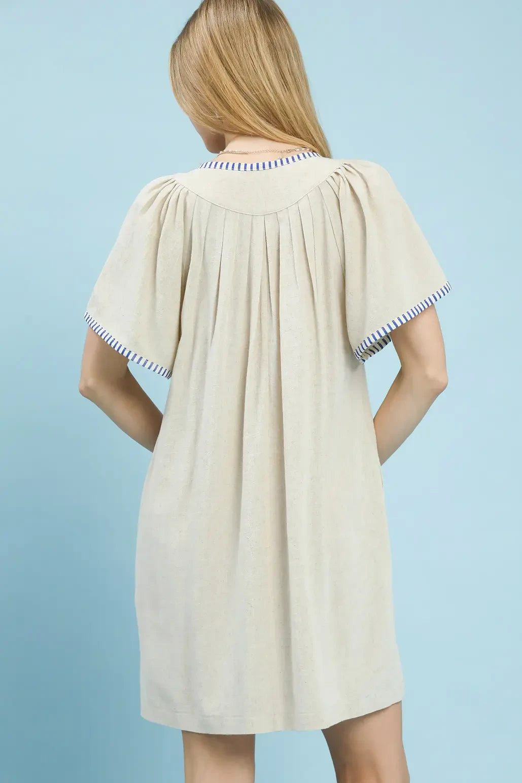 Linen Tunic Stripe Trim Dress | Oatmeal