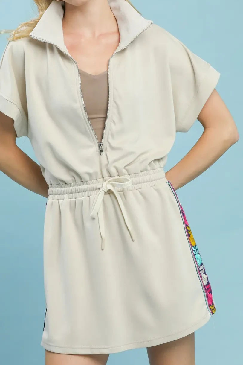 Floral Knit Skort Romper | Beige