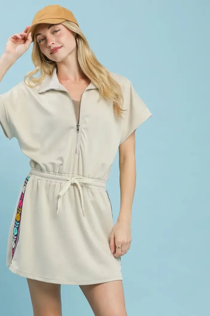 Floral Knit Skort Romper | Beige