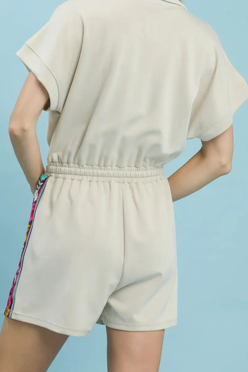 Floral Knit Skort Romper | Beige