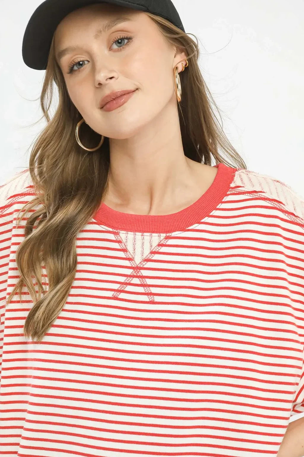 French Terry Striped Top | Coral Pink