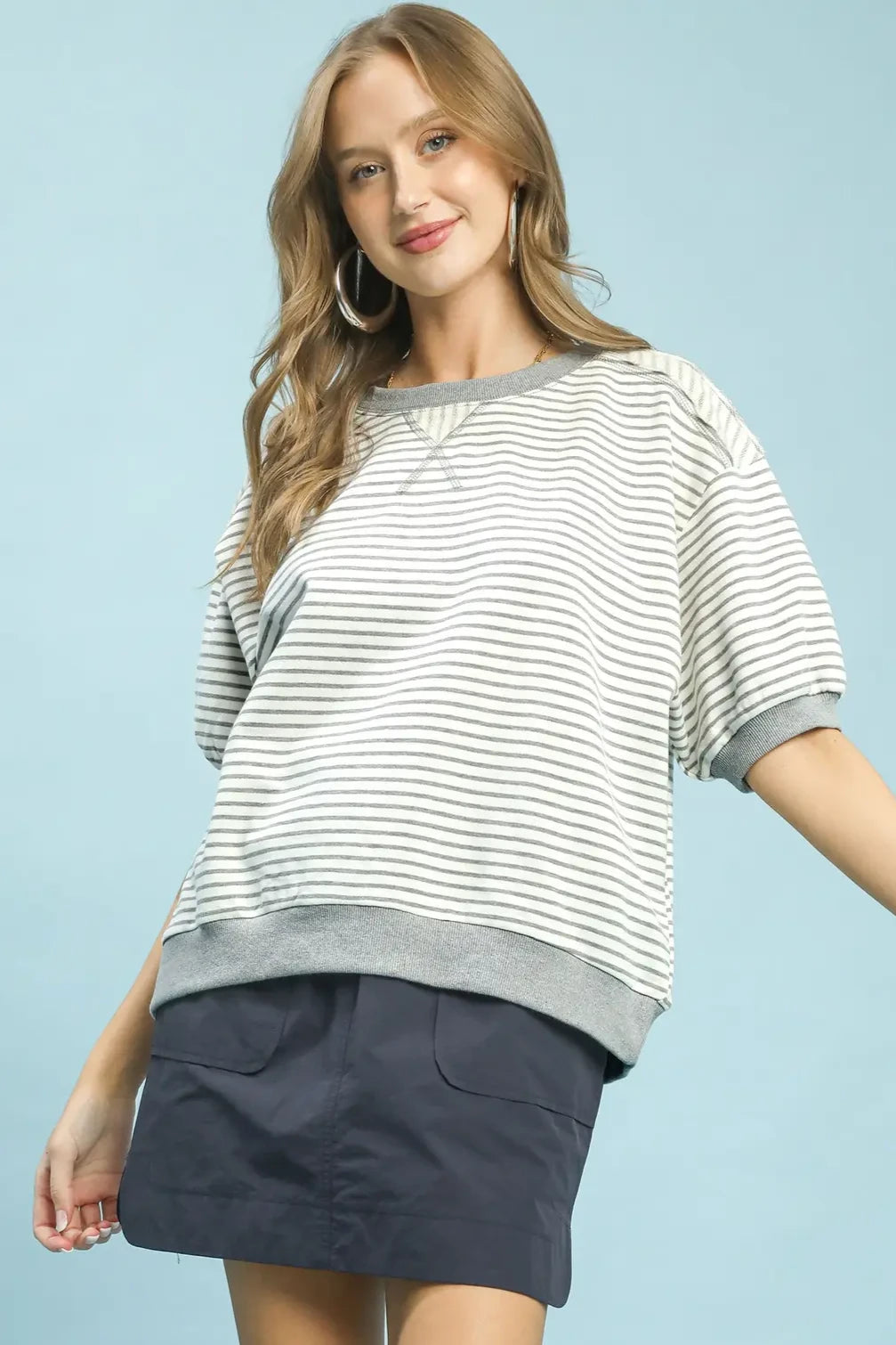 French Terry Striped Top | Heather Grey