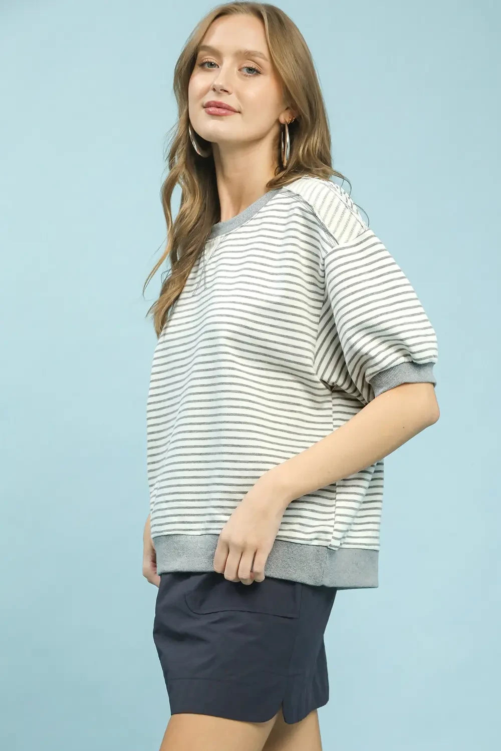 French Terry Striped Top | Heather Grey