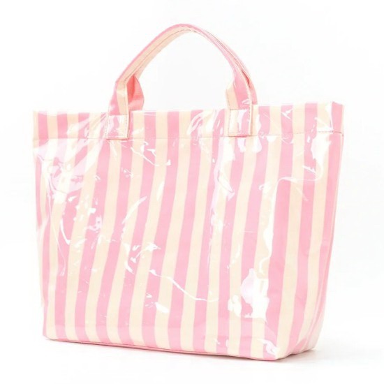 Striped Vinyl Tote Bag | Pink/Yellow
