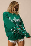 Ho Ho Ho Tinsel Sequin Sleeve Sweater | Green
