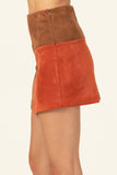 Faux Suede Color Block Mini Skirt | Rust