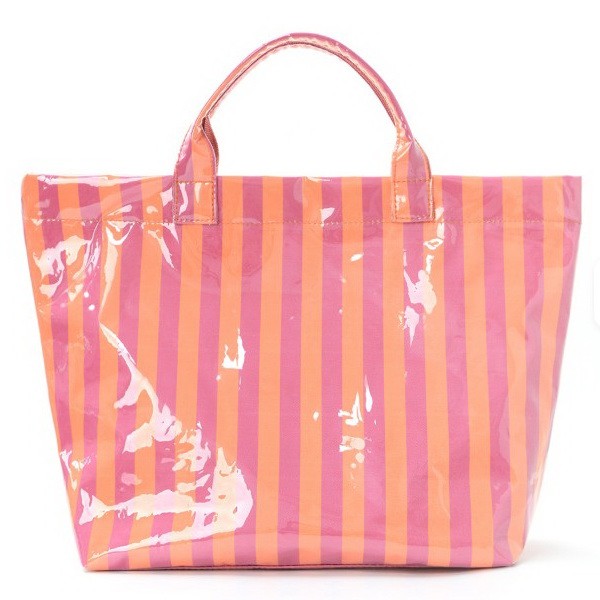 Striped Vinyl Tote Bag | Fuchsia/Orange