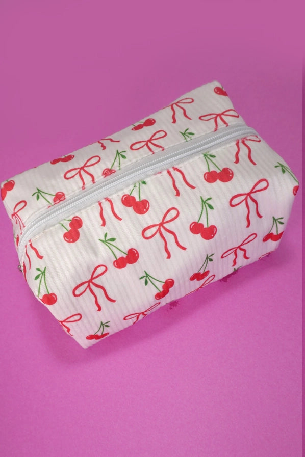 Cherry Bow Cosmetic Bag | White/Red
