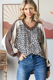 Leopard V-Neck Pullover Top | Cream