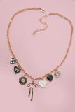 Gold Charm Necklace | Checker Heart Rhinestones