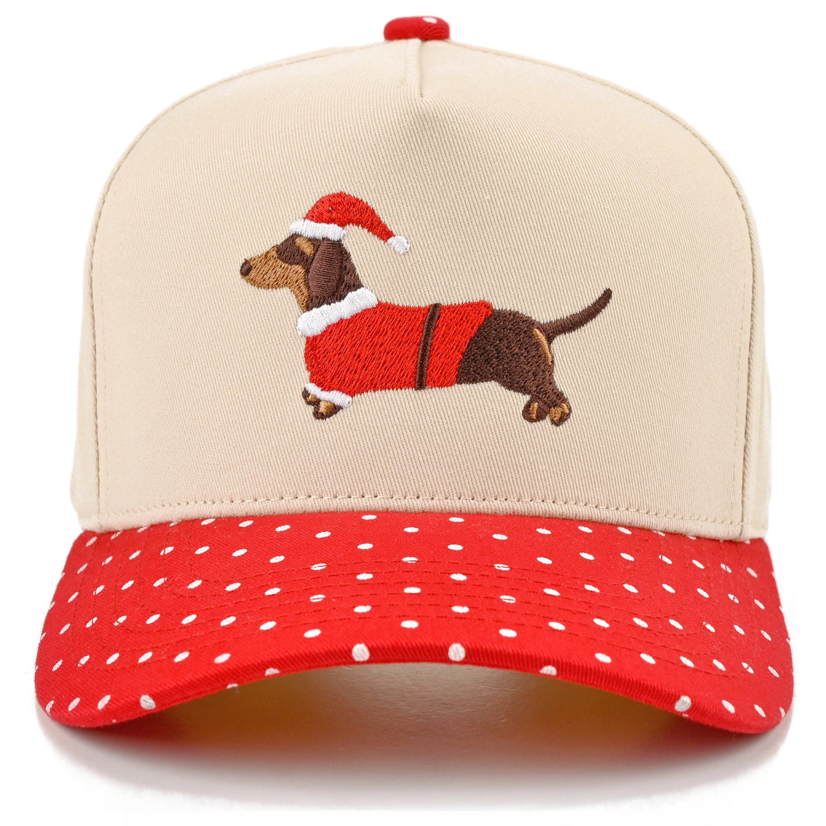 Christmas Dachshund Canvas Cap | Polka Dot Red