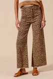 Leopard Twill Frayed Wide Leg Pants | Mid Rise