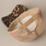 Leopard Distressed Mesh Baseball Cap | Beige