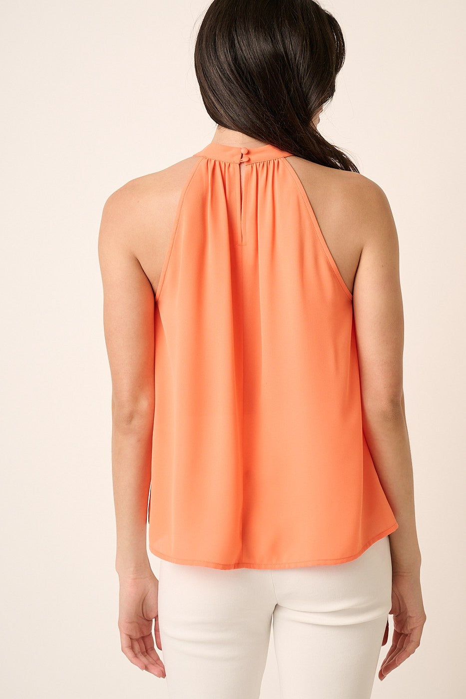 Pleated A-Line Halter Top | Orange