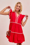 Game Day Spirit Ruffled Sleeve Dress | Red/White