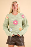 Flower Applique Sweater Top | Green