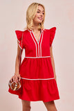 Game Day Spirit Ruffled Sleeve Dress | Red/White