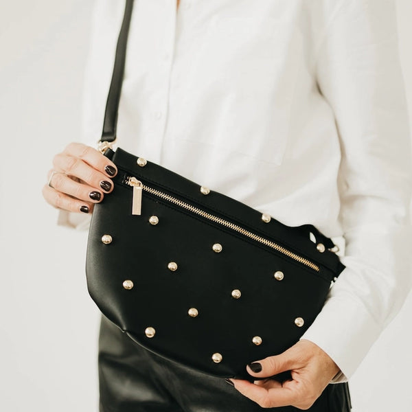 Chic Gold Studded Westlyn Bum Bag | Black