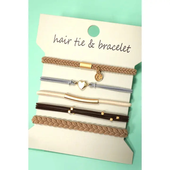Boho Knot Hair Tie/Bracelet Set | Heart Multi
