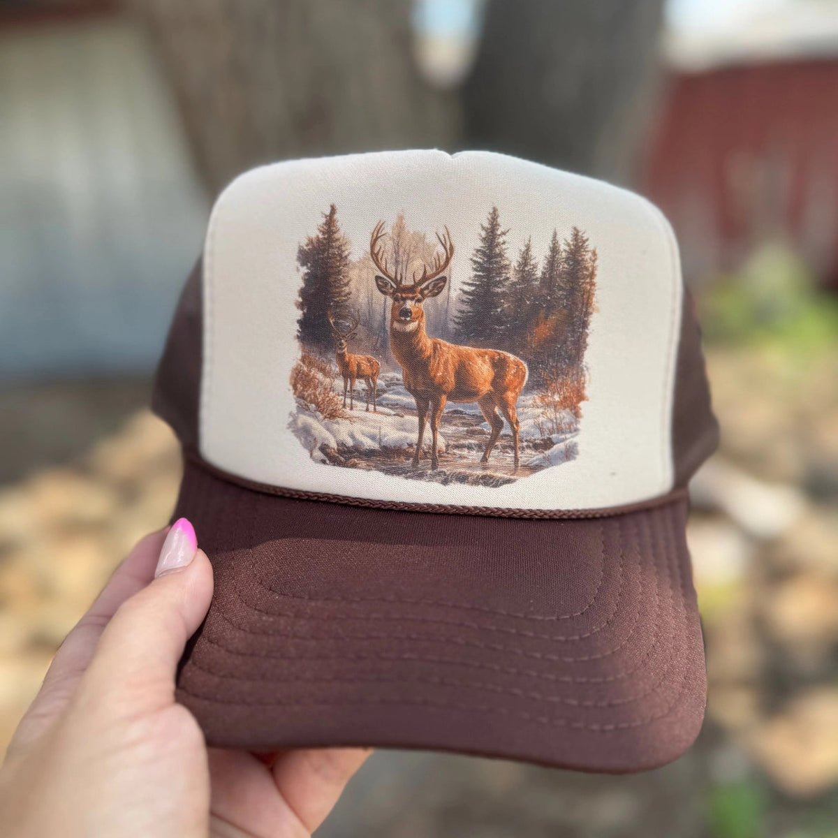 Retro Deer Foam Trucker Cap | Brown/Tan