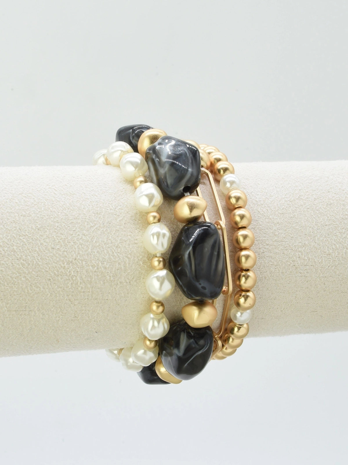 Pearl+Acrylic Bead+Chain Bracelet Set | Black
