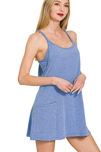 Built In Pocket Romper | Heather Blue