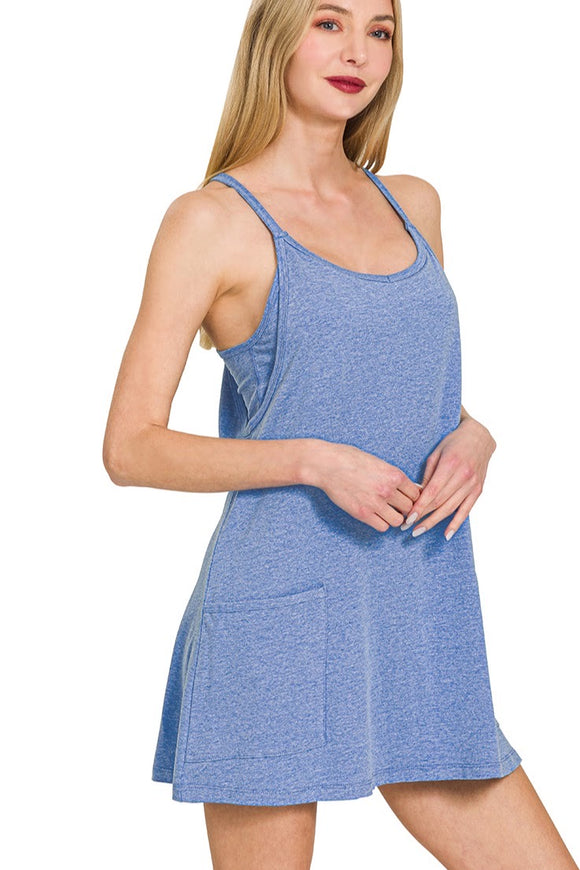 Built In Pocket Romper | Heather Blue