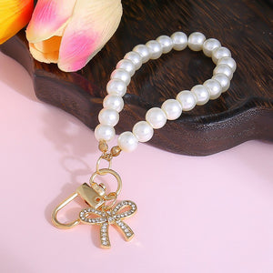 Pearl Keychain | Crystal Bow Accent