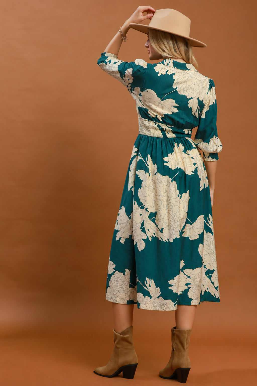 Floral Zip Up Midi Dress | Teal