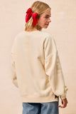Merry Plaid Side Bow Patch Sweater Top | Cream