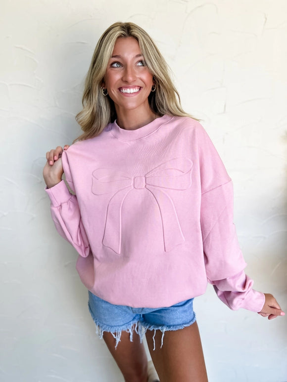 Bow Embossed Sweatshirt | Pink