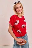 Football Sequin Game Day Stitch Sweater Top | Red
