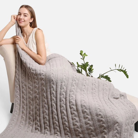 Comfy LUXE Braided Cable Knit Blanket | Grey