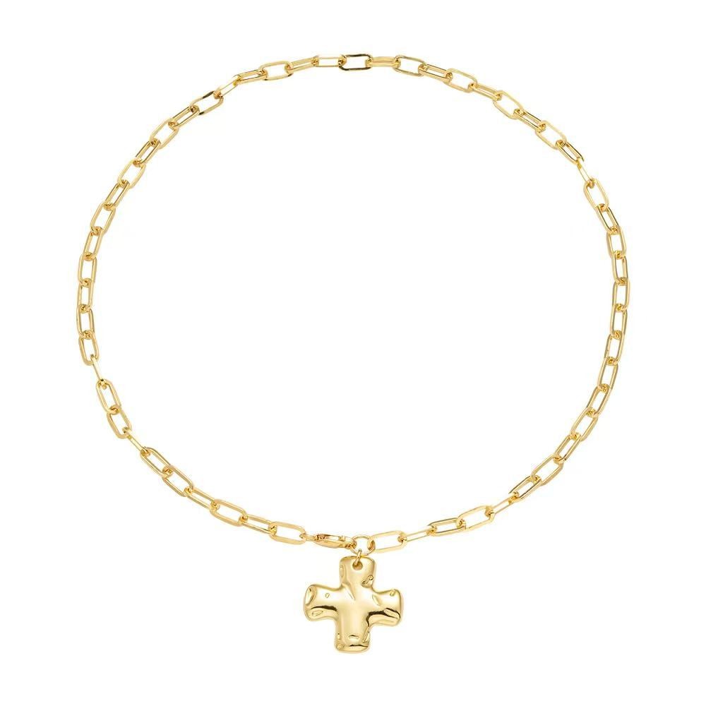 Notable Hammered Cross Front Toggle Necklace | Gold