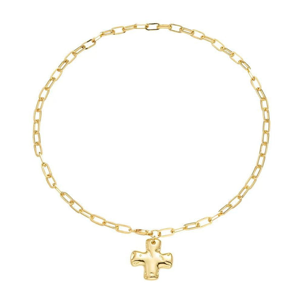 Notable Hammered Cross Front Toggle Necklace | Gold