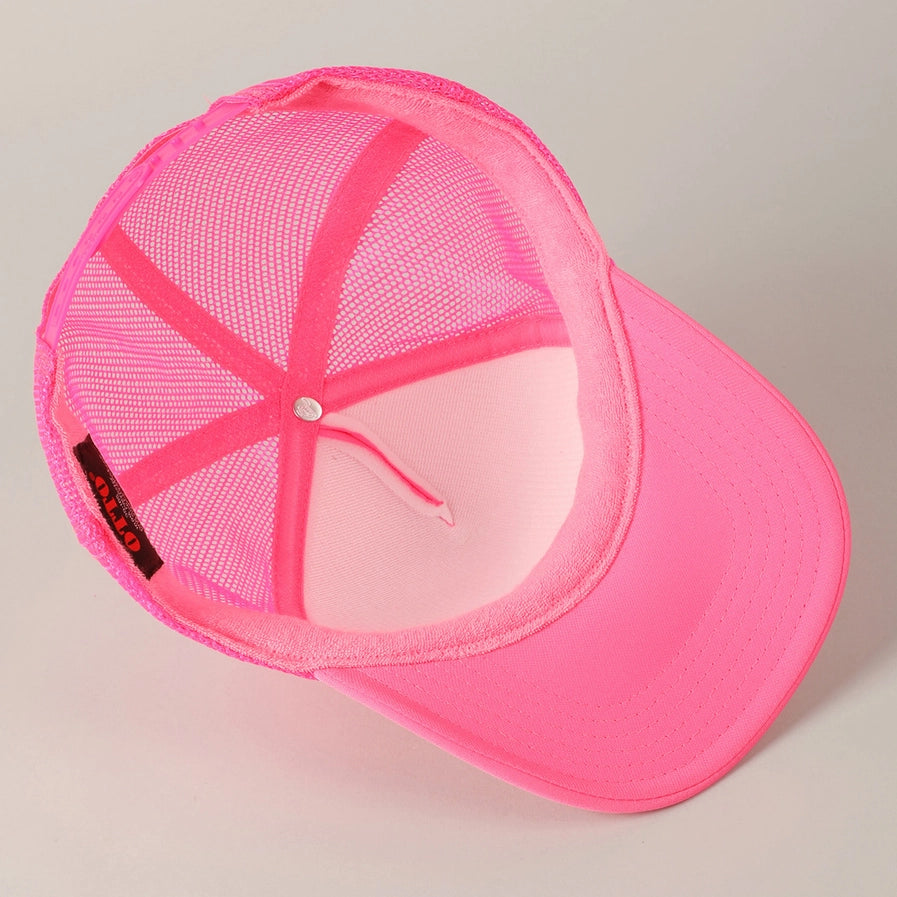 Checkered Bow Trucker Cap | Neon Pink