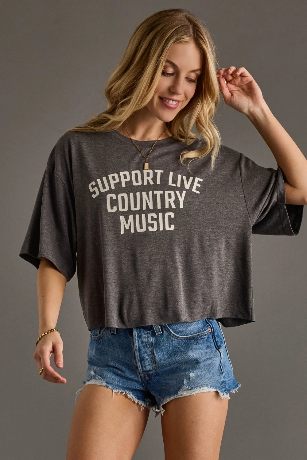 Support Live Country Music Cropped Tee | Charcoal