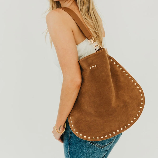 Rosalie Rivet Suede Hobo Bag | Camel