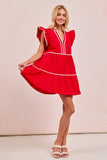 Game Day Spirit Ruffled Sleeve Dress | Red/White