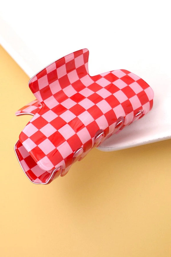 Hair Claw Clip | Red/Pink Checker