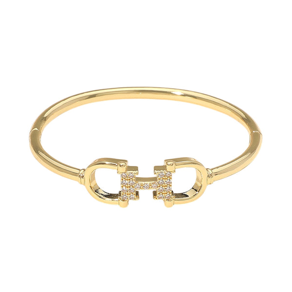 Crystal Accent Horse Bit Bangle Bracelet | Gold