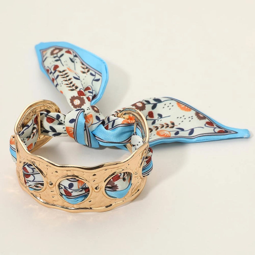 Scarf Tie Gold Cuff Bracelet | Blue