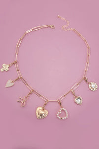 Gold Charm Necklace | Bow Heart Removeable Charms