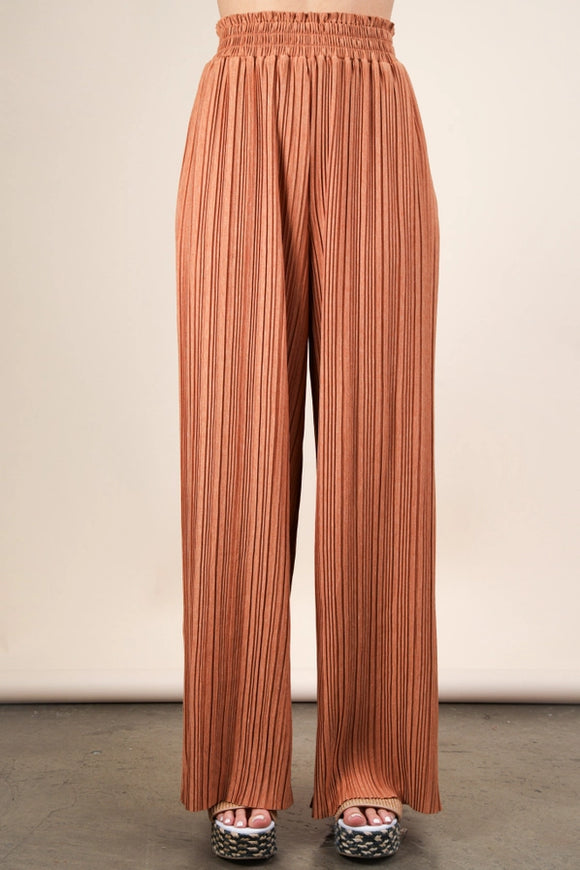 Wide Leg Pleated Pants | Camel