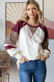 Leopard Raglan Top | Cream+Burgundy