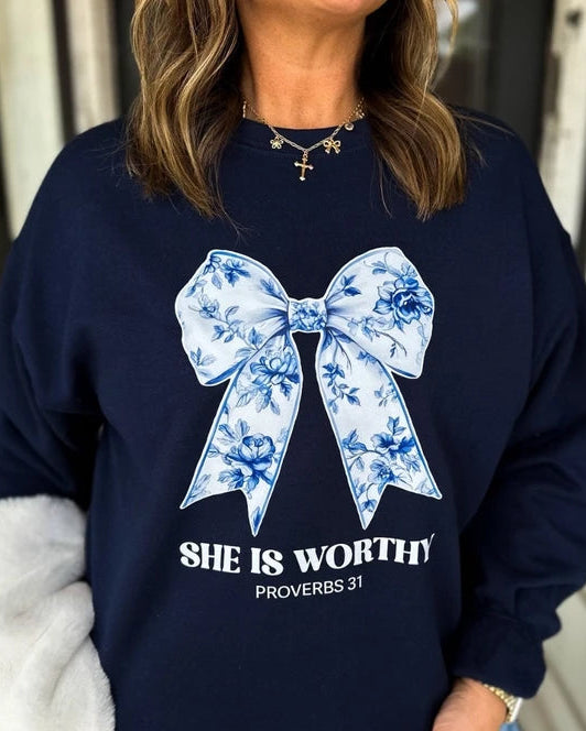 She Is Worthy Sweatshirt | Navy