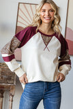 Leopard Raglan Top | Cream+Burgundy